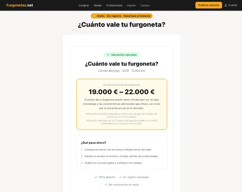 Valoración con IA en Furgonetas.net